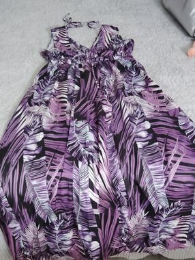 Sleeveless Purple Tropical Print Maxi Dress